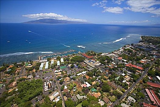 夏威夷,毛伊岛,俯视,拉海纳,远景