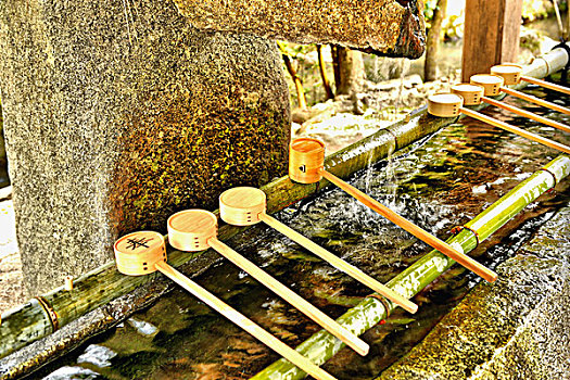 水,长柄勺,神祠,京都,京都府,日本