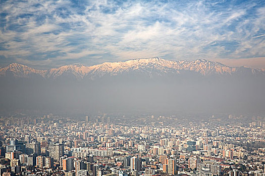 俯视,风景,安第斯山,圣地亚哥,智利,圣克里斯托瓦尔