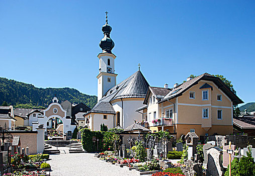 墓地,教区教堂,萨尔茨卡莫古特,萨尔茨堡州,奥地利,欧洲