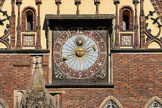 波兰,弗罗茨瓦夫,老城,老市政厅,天文钟