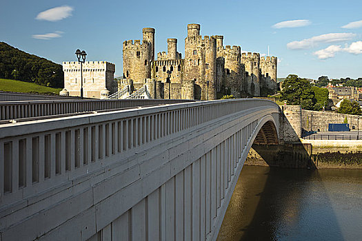 威尔士,康威城堡,建造,国王,圣乔治,现代,公路桥,挨着,吊桥