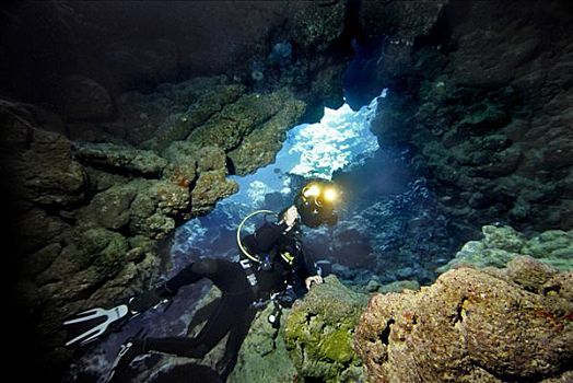 潜水,拍摄,洞穴,水下,红海,埃及