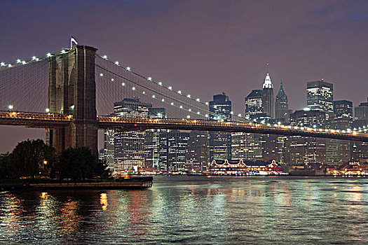 夜景,布鲁克林,桥,天际线,曼哈顿,纽约,美国