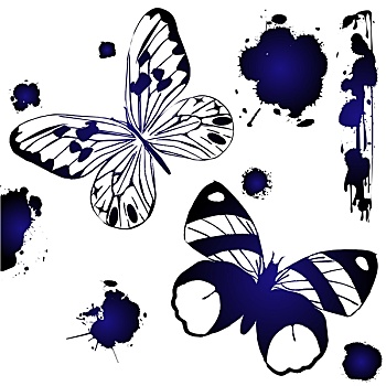 蓝色,墨水,蝴蝶