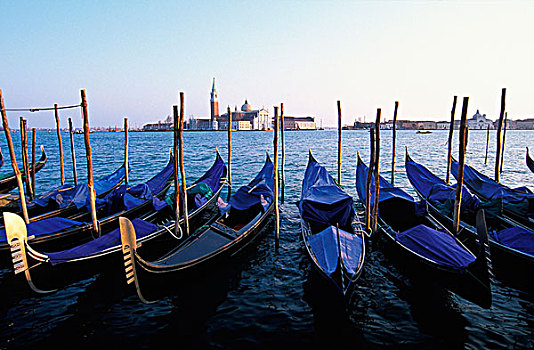 意大利,威尼托,威尼斯,排,小船,圣乔治奥,马焦雷湖