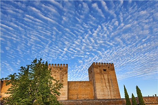 阿尔罕布拉,城堡,墙壁,晨空,格拉纳达,城市,安达卢西亚,西班牙