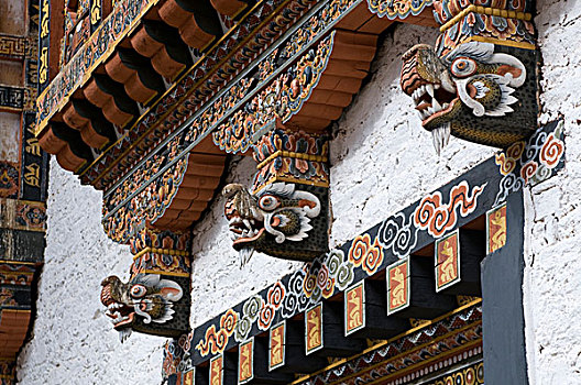 雕刻,墙壁,宫殿,普那卡,不丹