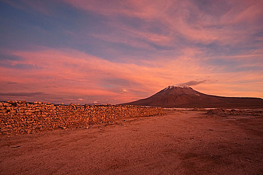 火山,黄昏,安托法加斯塔大区,智利