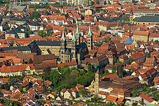 航拍,班贝格,大教堂,城堡,上弗兰科尼亚,巴伐利亚,德国,欧洲