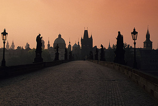 捷克共和国,布拉格,查理大桥,黎明,旧城桥塔