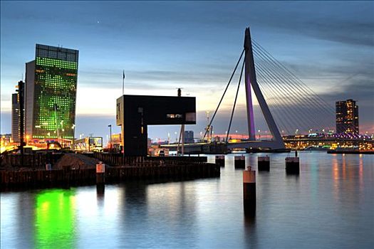 桥,上方,建筑,左边,鹿特丹,荷兰,欧洲