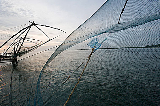 中国,渔网,港口,喀拉拉,印度