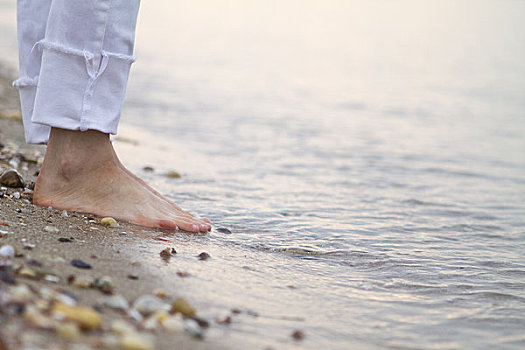 脚,女青年,站立,海滩
