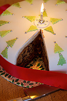 喜庆,圣诞节蛋糕,刀,带