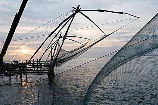 中国,渔网,港口,喀拉拉,印度