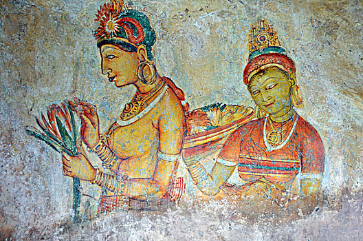 云,壁画,洞穴,墙壁,5世纪,狮子山,石头,要塞,世界遗产,锡吉里耶,斯里兰卡,亚洲