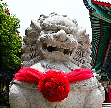 中国狮子,石刻,中国寺庙,泰国
