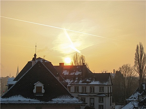 风景,斯特拉斯堡,冬天