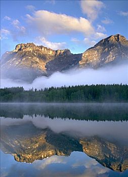 晨光,山,风景,楔形,水塘,艾伯塔省,加拿大