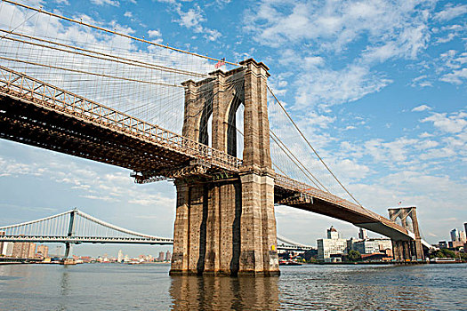 布鲁克林大桥,吊桥,跨越,东河,曼哈顿大桥,后面,两个,桥,地区,纽约,美国,北美