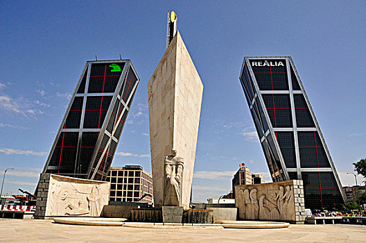 纪念建筑,正面,塔,欧洲,卡斯蒂利亚广场,马德里,西班牙,伊比利亚半岛