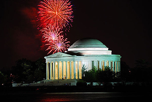 杰斐逊,纪念,光亮,灯,烟花,华盛顿特区