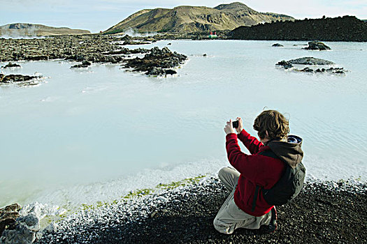 男孩,摄影,蓝色泻湖,冰岛