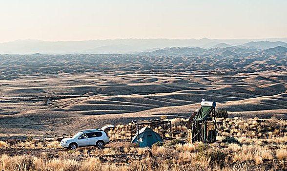 运动型多功能车,靠近,帐蓬,小屋,纳米比沙漠,纳米比亚,非洲