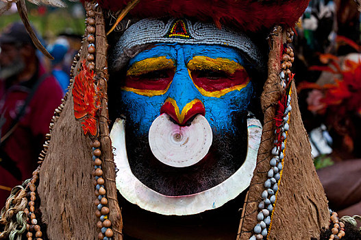 部落,装饰,服饰,脸部彩绘,传统,唱歌,哈根,西高地,省,巴布亚新几内亚,大洋洲