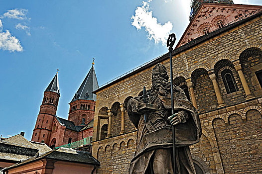 纪念建筑,正面,美因茨,大教堂,莱茵兰普法尔茨州,德国,欧洲