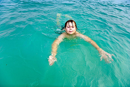男孩,游泳,温馨,清晰,海洋,享受,度假