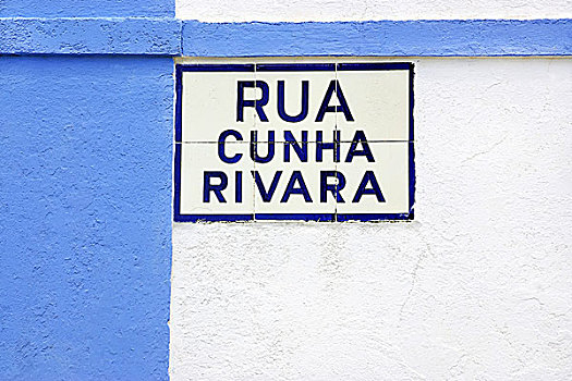 葡萄牙,瓷砖,牌匾,蓝色背景,街道