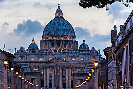圣彼得大教堂,黄昏,梵蒂冈城,罗马,意大利