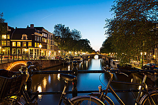 运河,夜晚,乔达安,阿姆斯特丹,荷兰