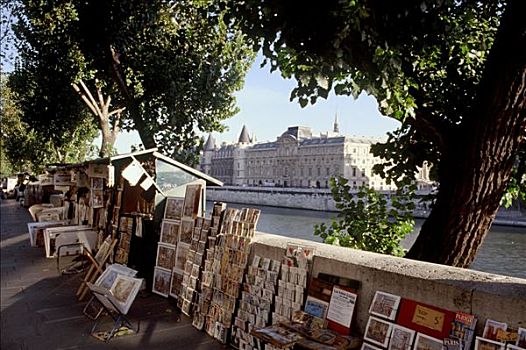 法国,巴黎,码头,二手,书店,背景
