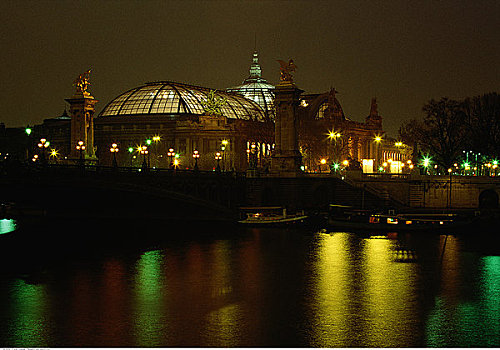 桥,夜晚,塞纳河,巴黎,法国