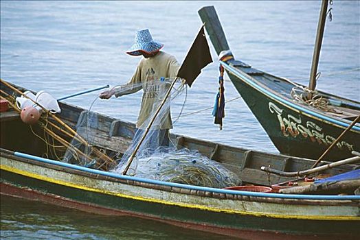 捕鱼者,站立,渔船,苏梅岛,泰国
