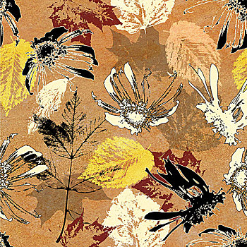 艺术,花,叶子,秋天,背景,卡片,金色,褐色