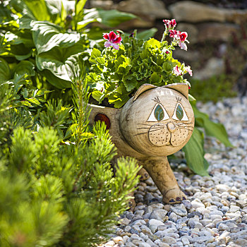 陶瓷,小雕像,容器,花园,绿色植物