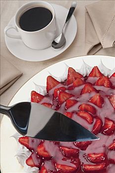 俯拍,草莓,蛋白甜饼,一杯咖啡