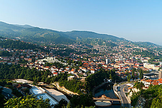 俯视,城市,萨拉热窝,波斯尼亚,黑塞哥维那