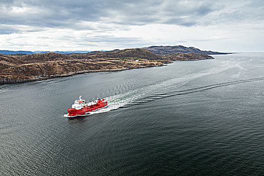 小,挪威,红色,油,商品,油轮,峡湾