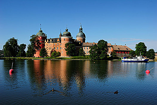城堡,反射,水,瑞典,欧洲