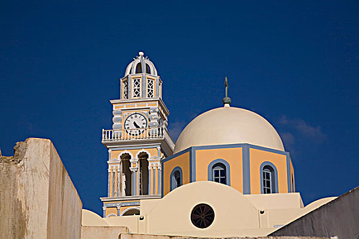 天主教,教堂,钟表,钟楼,锡拉岛,希腊