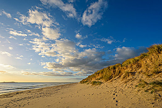 沙滩,脚印,海滩,北海,诺森伯兰郡,英格兰,英国