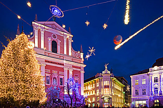 斯洛文尼亚,中心,卢布尔雅那,圣诞市场