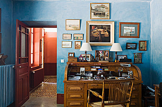 木质,书桌,蓝色,涂绘,学习,种类,油,水,彩色,艺术品
