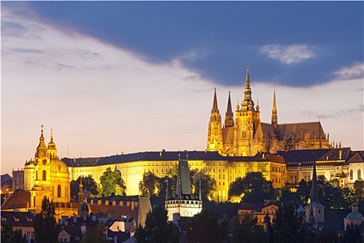 捷克共和国,布拉格,拉德肯尼,城堡,大教堂,黄昏