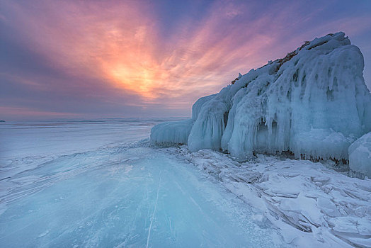 冰,山,日出,贝加尔湖,伊尔库茨克,区域,西伯利亚,俄罗斯